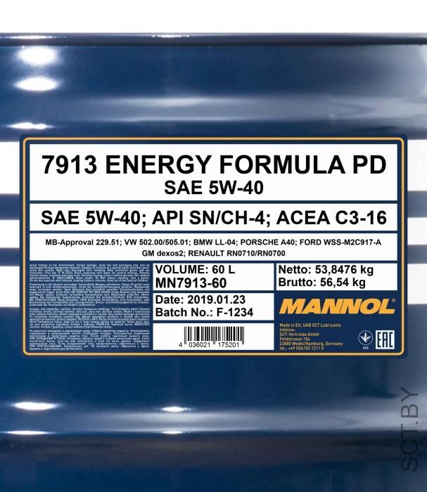 Energy Formula PD 5w-40 SN/SM/CF 60л. SP